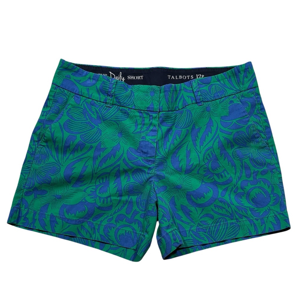 Talbots Blue and Green Tropical Print Summer Shorts 5” inseam Size 12 Petite